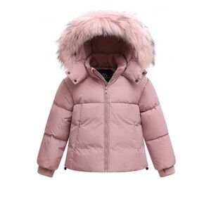 KIDS Pink Down Puffer Jacket with Raccoon Fur Trim Hood Size 2 NWT
